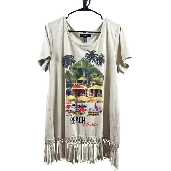 Style & Co Women's Tan Fringed Bottom Top - Picture 1 of 5